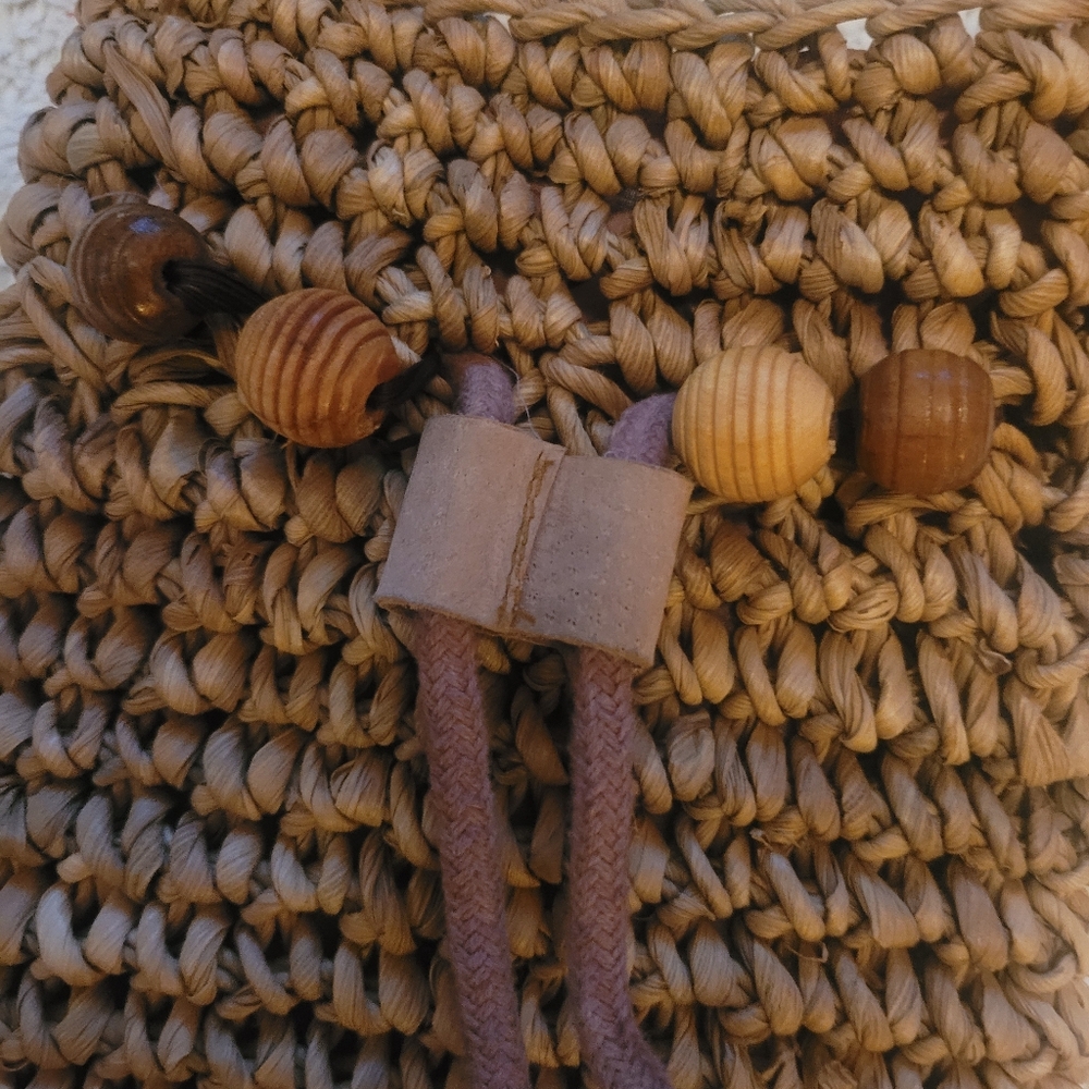 Straw Drawstring Beaded Handbag - image 3